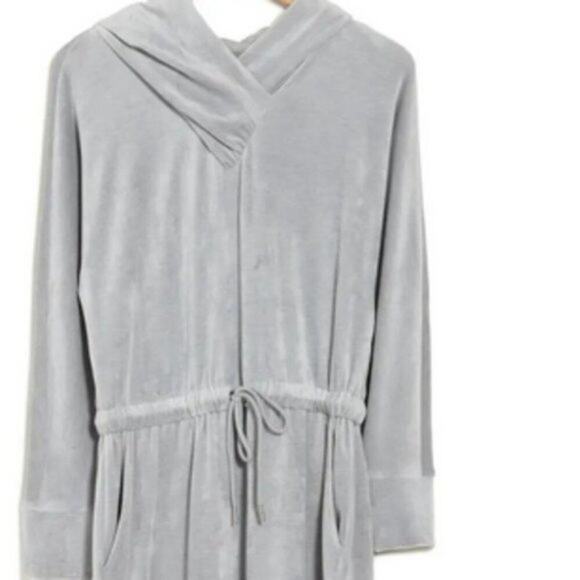 Calvin Klein Velour Surplice Neck Drawstring Dress silver grey S - Picture 2 of 7